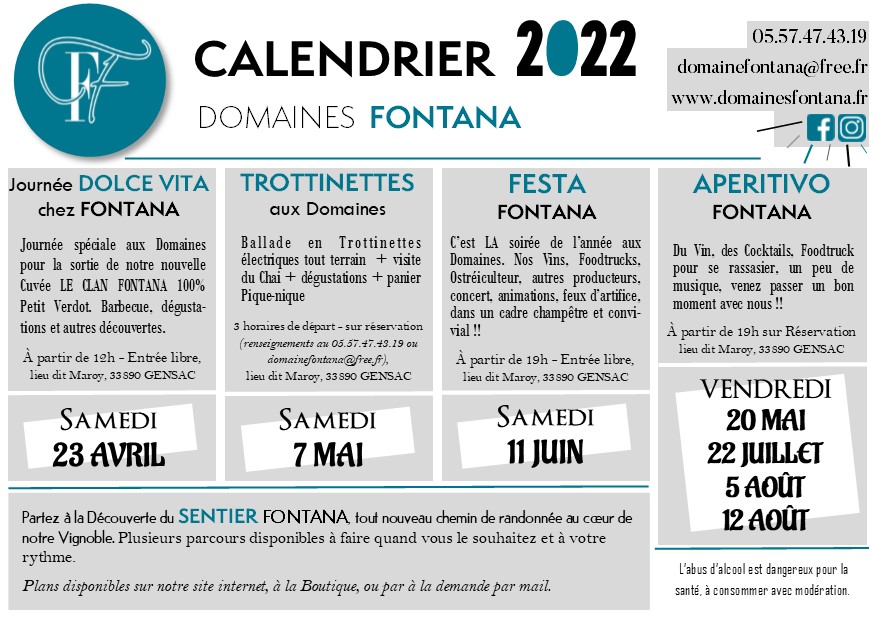 Calendrier des Festivités aux Domaines Fontana